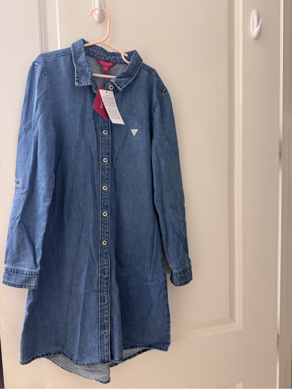 GUESS Girls Denim Shirt Dress With Silver Chain Belt Size 12